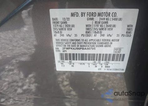 2023 Ford Edge Sel z USA, uszkodzony, nr VIN 2FMPK4J96PBA00795